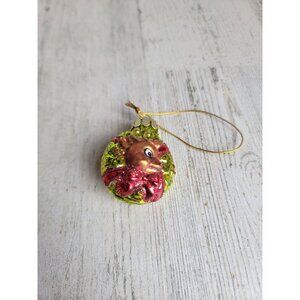 Mini glass reindeer wreath ornament Xmas rudolph